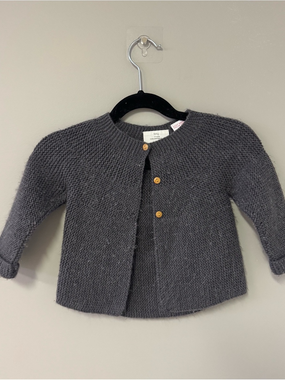 Zara Charcoal Knit Baby Cardigan with Wooden Buttons